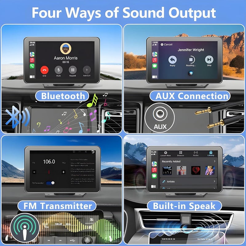 LANGDA Portable Carplay Screen for Car, 7" Wireless Carplay & Android Auto with Bluetooth, HD Backup Camera, GPS Navigation, Siri, FM, AUX, Mirror Link for All Vehicles - Image 5